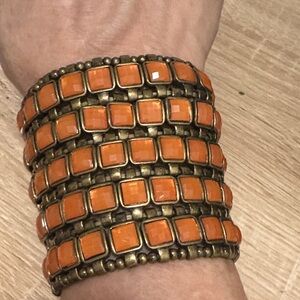 Gorgeous brass cuff stretch bracelet with Pavey stones